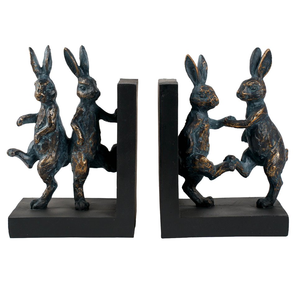 Bookend Dancing Rabbit, black/bronze color, set, H18.5x27x9.5cm