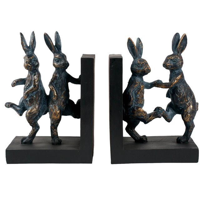 Bookend Dancing Rabbit, black/bronze color, set, H18.5x27x9.5cm