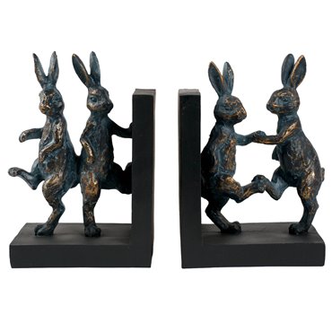 Bookend Dancing Rabbit, black/bronze color, set, H18.5x27x9.5cm