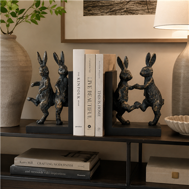 Bookend Dancing Rabbit, black/bronze color, set, H18.5x27x9.5cm