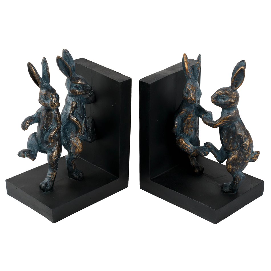Bookend Dancing Rabbit, black/bronze color, set, H18.5x27x9.5cm