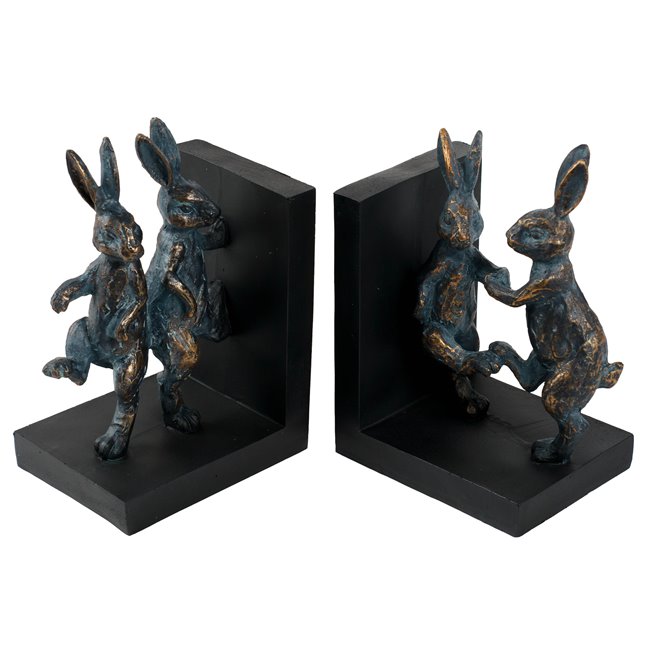 Bookend Dancing Rabbit, black/bronze color, set, H18.5x27x9.5cm