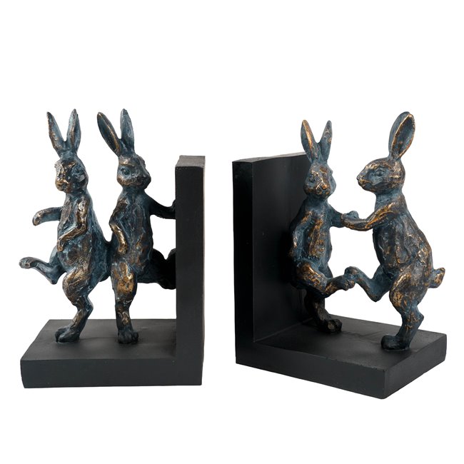 Bookend Dancing Rabbit, black/bronze color, set, H18.5x27x9.5cm