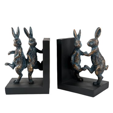 Bookend Dancing Rabbit, black/bronze color, set, H18.5x27x9.5cm