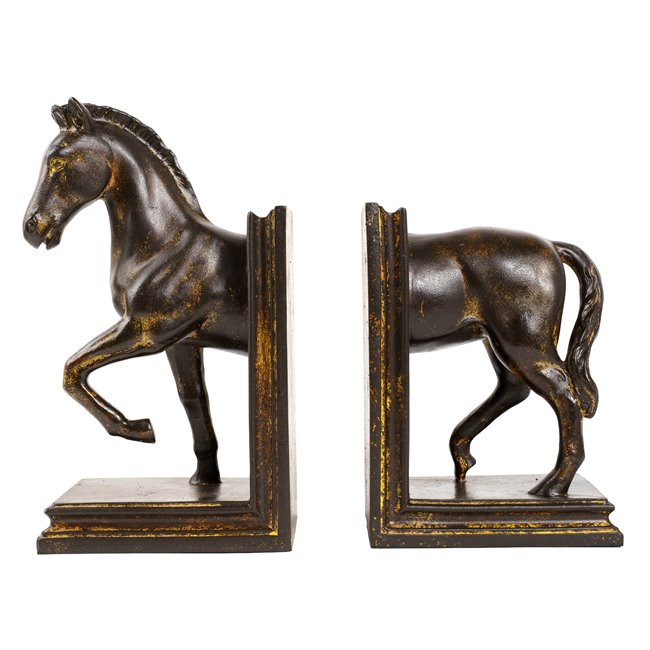 Bookend Horse, brown/gold color, set, H22.5x26x10cm