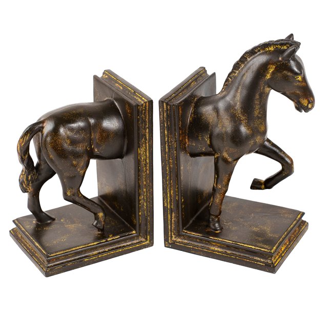 Bookend Horse, brown/gold color, set, H22.5x26x10cm