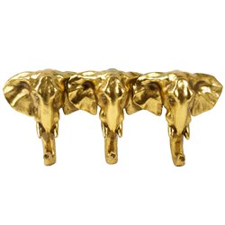 Wall clothes hanger 3 Elephant, gold color, H13x29x5.5cm