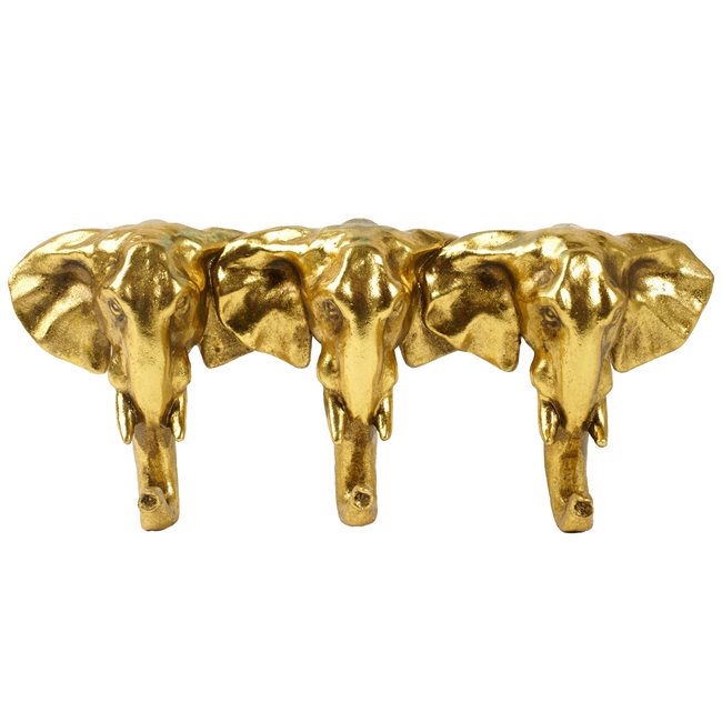 Wall clothes hanger 3 Elephant, gold color, H13x29x5.5cm