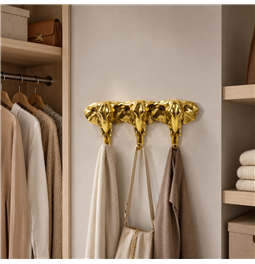 Wall clothes hanger 3 Elephant, gold color, H13x29x5.5cm