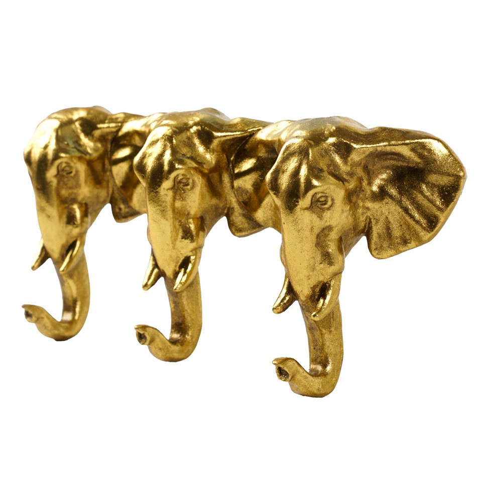 Wall clothes hanger 3 Elephant, gold color, H13x29x5.5cm