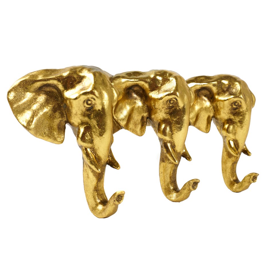 Wall clothes hanger 3 Elephant, gold color, H13x29x5.5cm