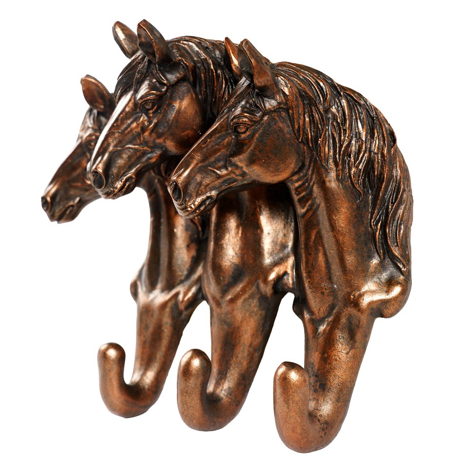 Wall clothes hanger 3 horses, brown, H21x21x19cm