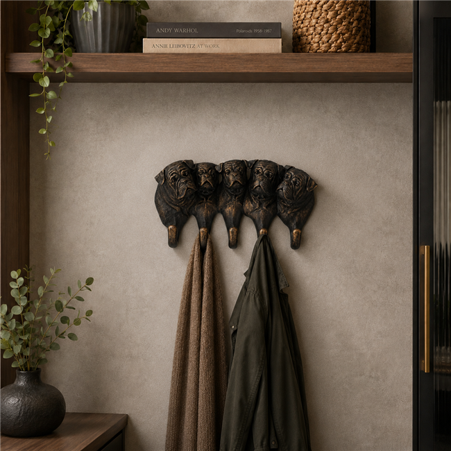 Wall clothes hanger 5 dog hook, bronze color, H18x33x7.8cm