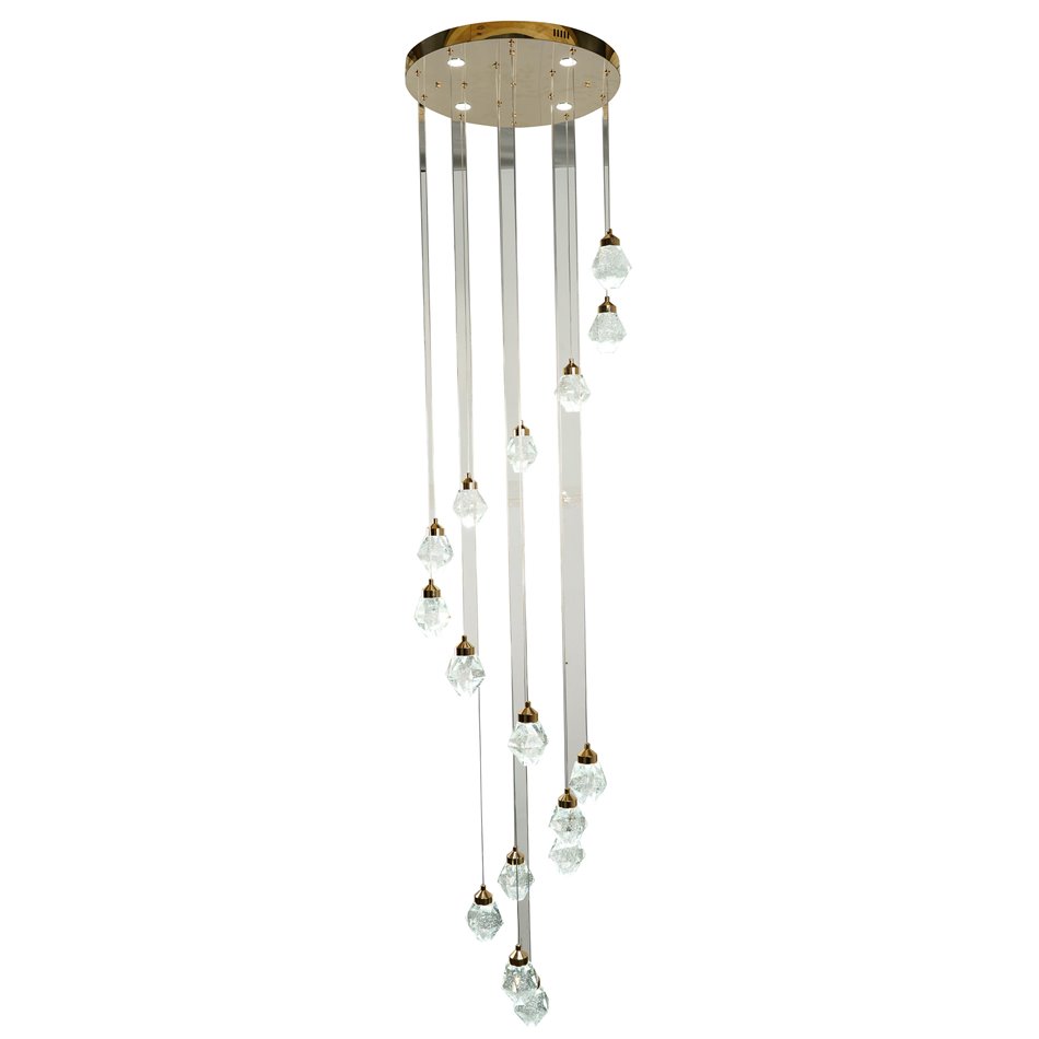 Pendant lamp Yabukka gold, transparent/gold color, H280cm, D50cm, LED 100W, 3000K/4000K/6000K. 5500lm