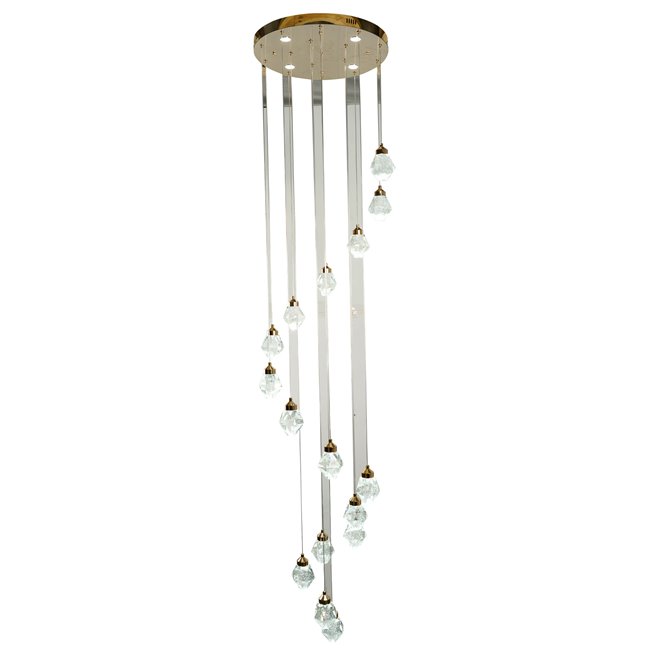 Pendant lamp Yabukka gold, transparent/gold color, H280cm, D50cm, LED 100W, 3000K/4000K/6000K. 5500lm
