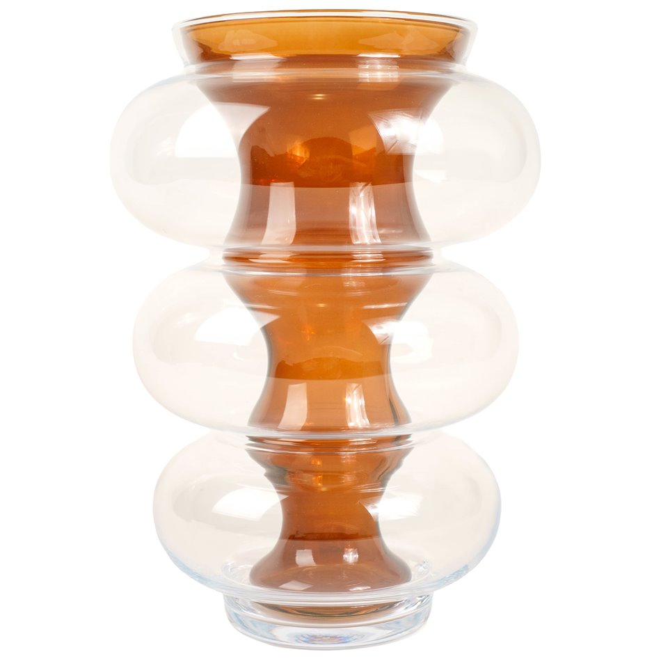 Vase Double Ambre Matali, transparent/amber color, glass, H36cm, D25.5cm