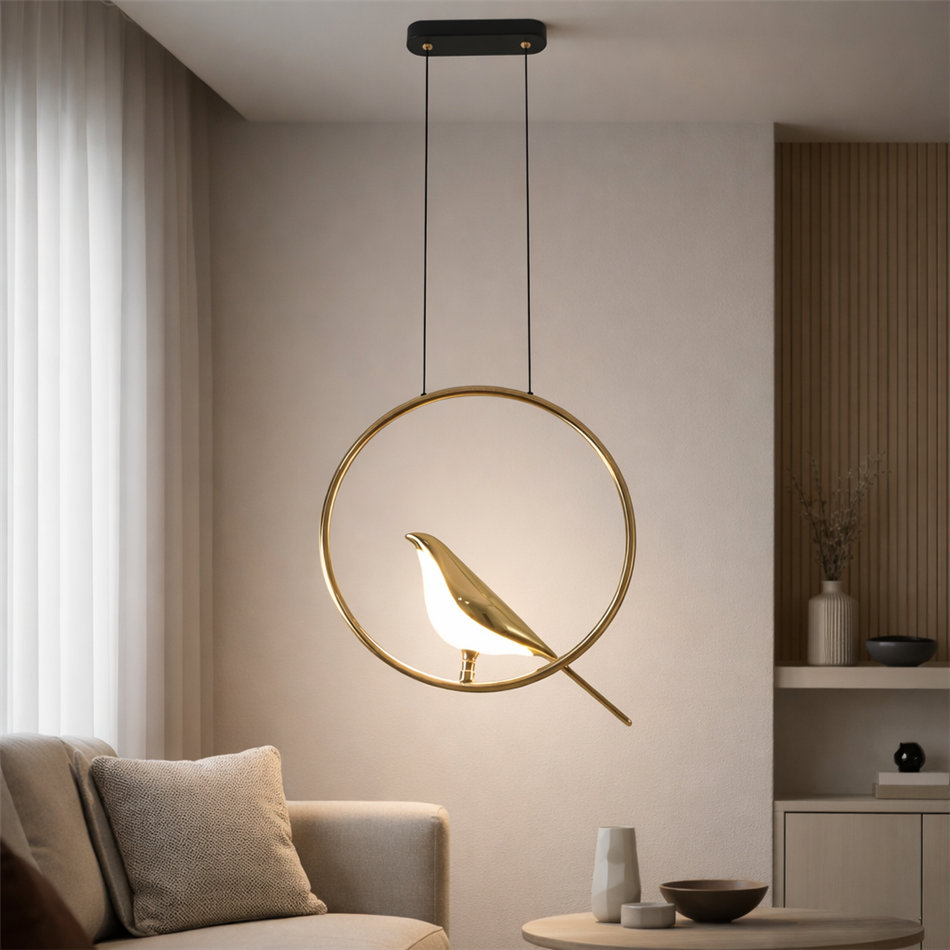 Подвесной светильник Malarro 1, черный/золотой цвет, H150cm, D35cm, LED 8W, 3000K, 2835lm