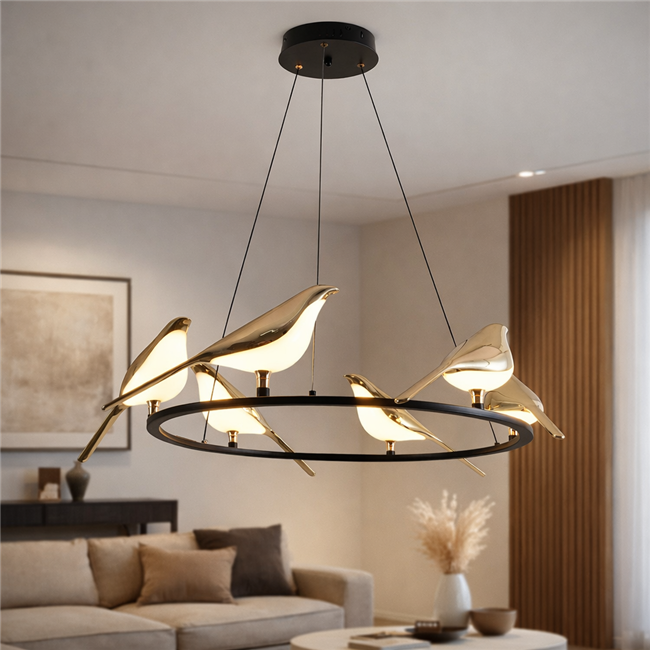 Подвесной светильник Malarro 6, черный/золотой цвет, H150cm, D65cm, LED 48W, 3000K