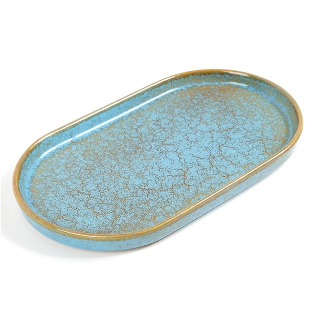 Тарелка Scratch Blue L, овальный, коричневый/синий, фарфор, 31x18cm H3cm