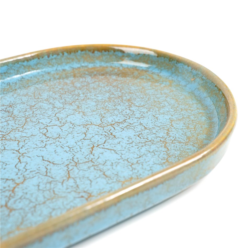 Тарелка Scratch Blue L, овальный, коричневый/синий, фарфор, 31x18cm H3cm