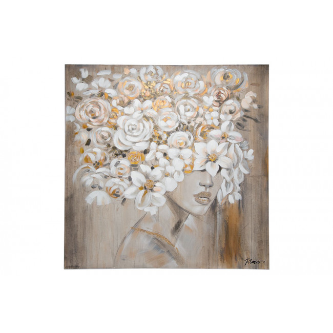 Canvas wall art Female figure/flowers II, 100x100cm