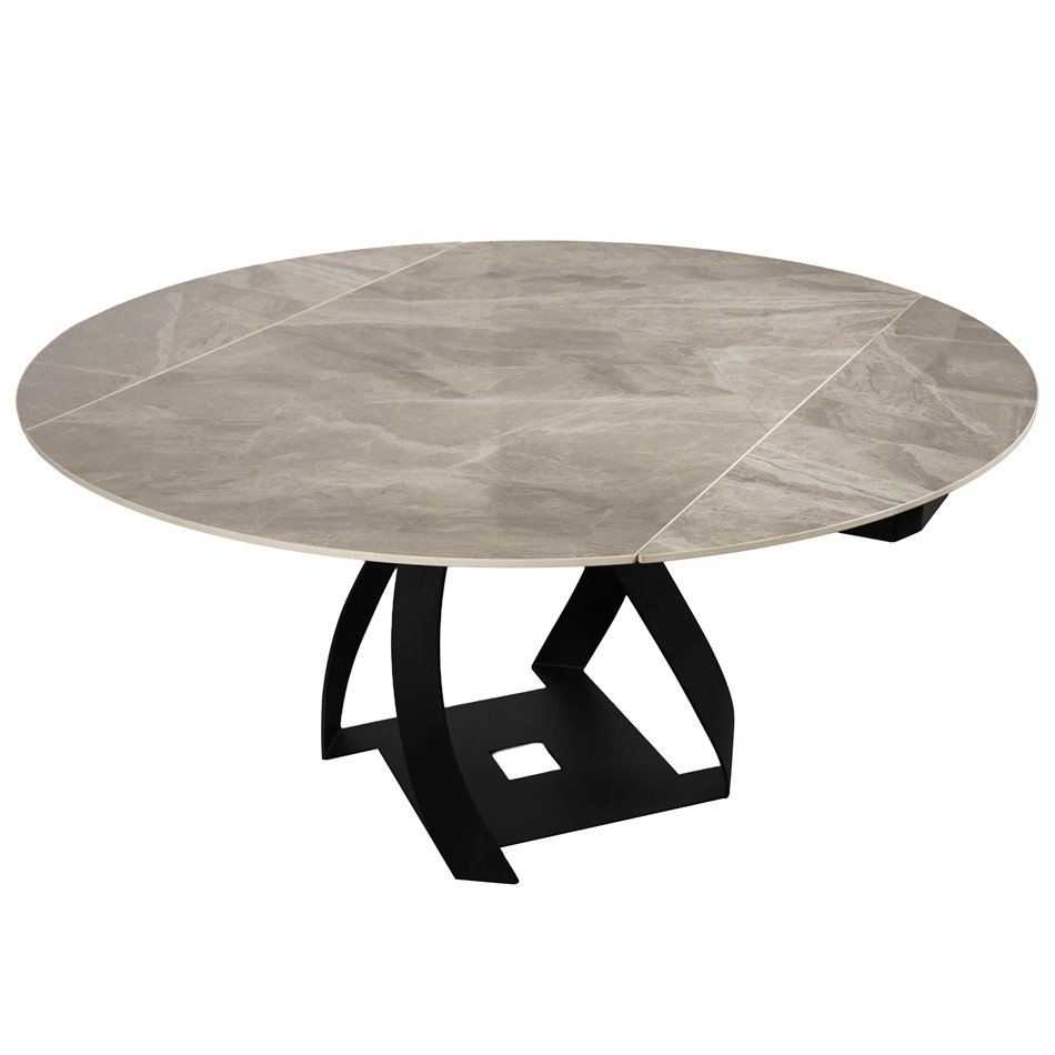 Extendable dining table Raine C6, rotating, sintered stone/metal, 90-150x150cm H75cm