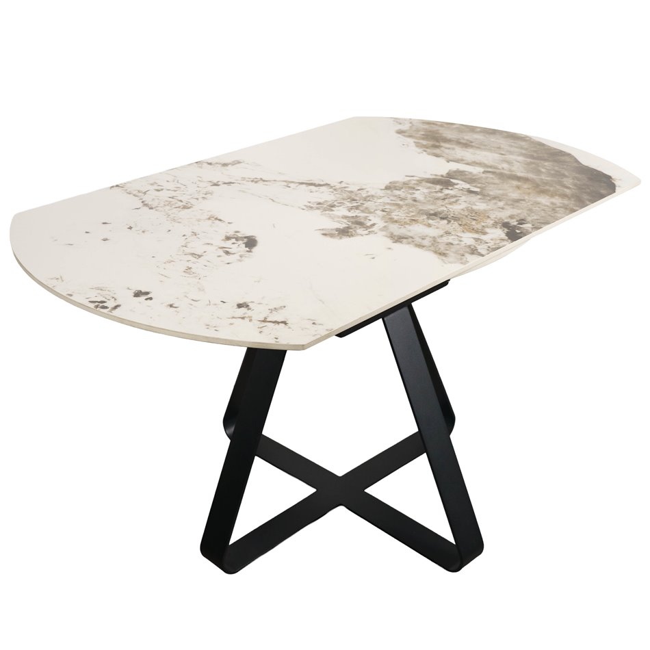 Extendable dining table Rapallo Y024, rotating, sintered stone/metal, 85-135x135cm H75cm