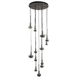 Pendant lamp Molare 10, smoky/black, H200cm, D60cm, LED 39W, 3000K