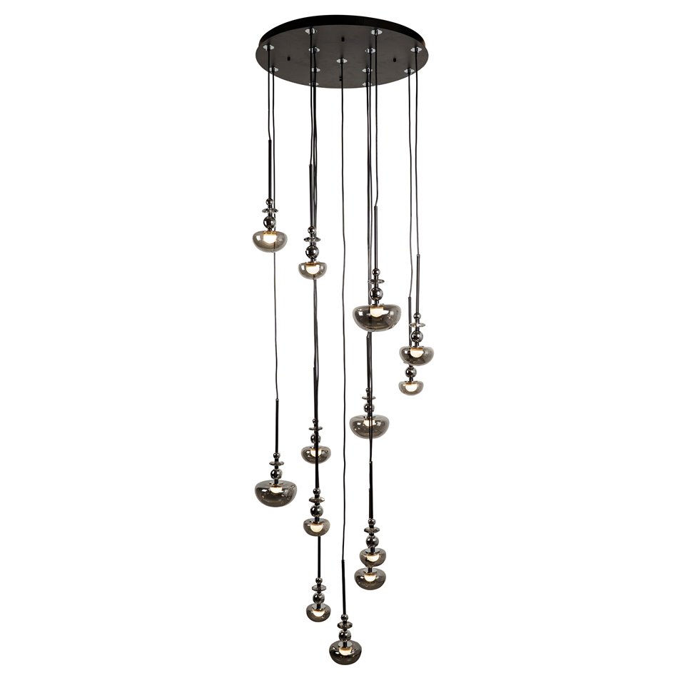Pendant lamp Molare 10, smoky/black, H200cm, D60cm, LED 39W, 3000K