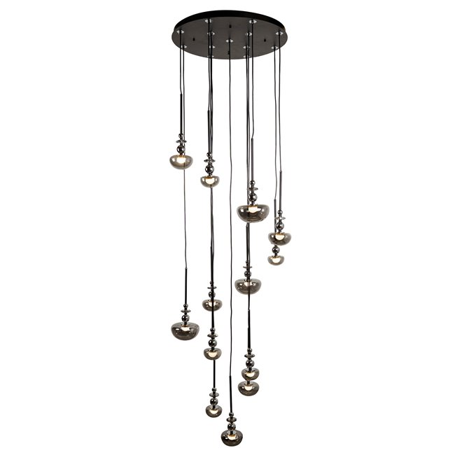 Pendant lamp Molare 10, smoky/black, H200cm, D60cm, LED 39W, 3000K