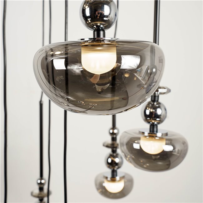 Pendant lamp Molare 10, smoky/black, H200cm, D60cm, LED 39W, 3000K