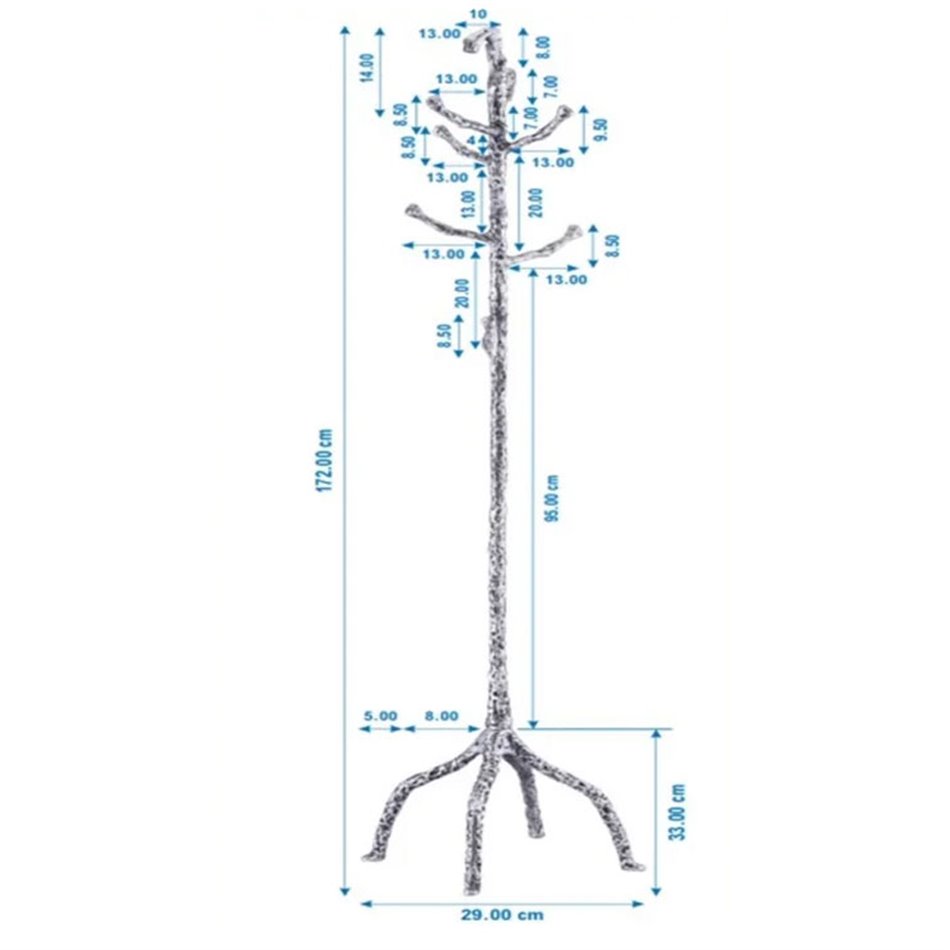Coat rack Twiggy, silver color, aluminum, H172x29x29cm