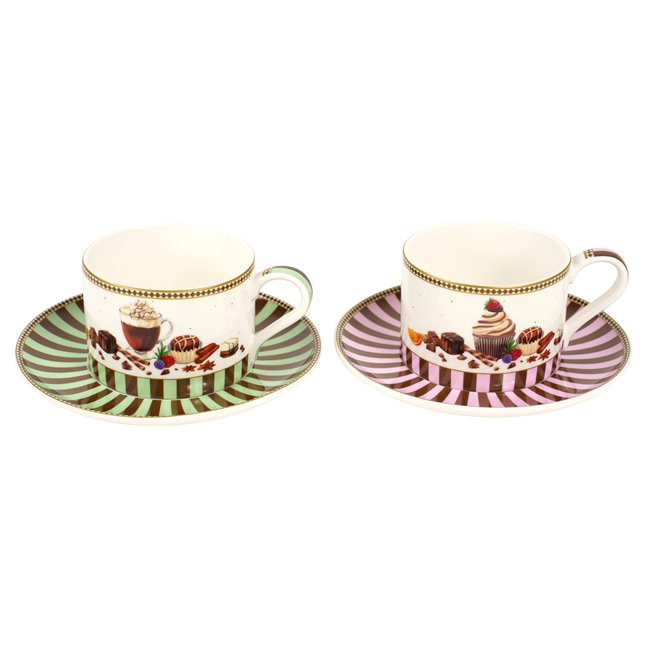 Porceain cups and saucers set, 2 pcs, in gift box, 240ml, H6cm, D16cm
