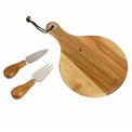 Cheese knife, fork and acacia wood board in gift box, 30x25cm H3cm