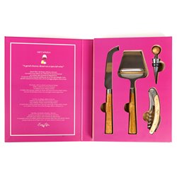 Knife, cheese slicer, bottle opener and cork in gift box, 26.1x19.5cm H3cm