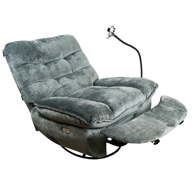 Electric recliner/rocking chair Hogsten, grey/bluish, swiwel, H106x106-174x95cm