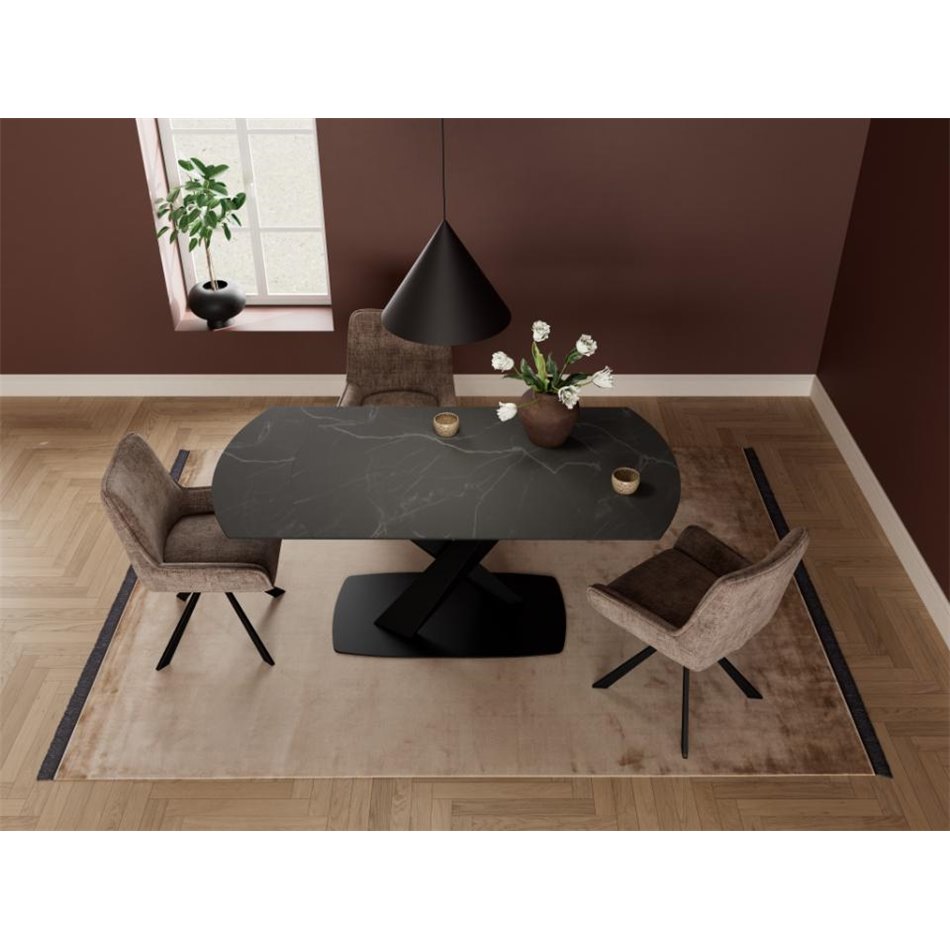 Extendable dining table Akorella, black, steel/ceramic, 120-180cm H77x90cm