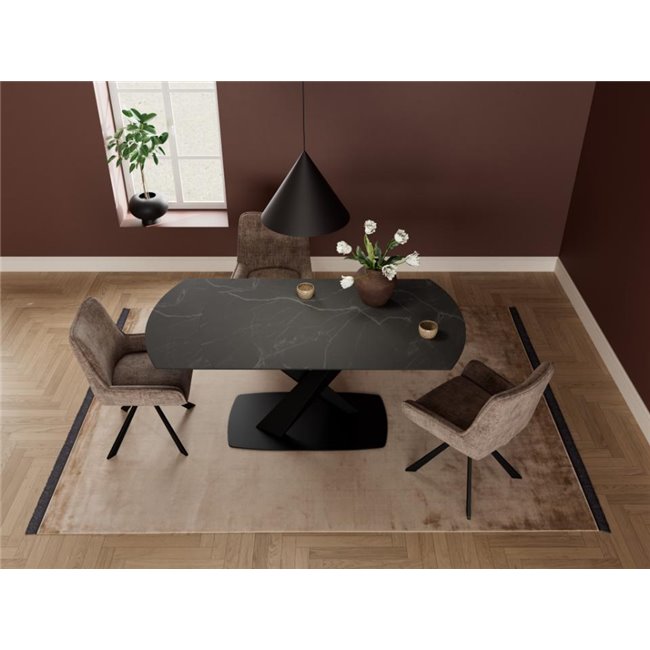 Extendable dining table Akorella, black, steel/ceramic, 120-180cm H77x90cm