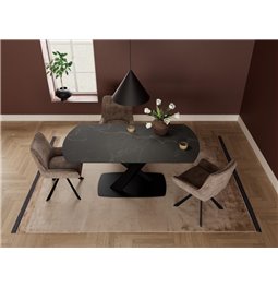 Extendable dining table Akorella, black, steel/ceramic, 120-180cm H77x90cm
