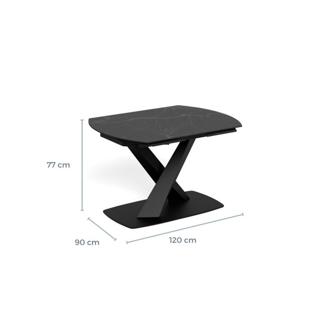 Extendable dining table Akorella, black, steel/ceramic, 120-180cm H77x90cm