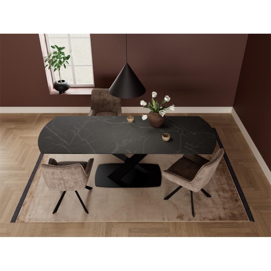 Extendable dining table Akorella, black, steel/ceramic, 160-240cm H77x90cm