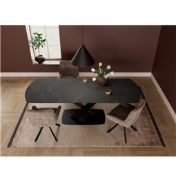 Extendable dining table Akorella, black, steel/ceramic, 160-240cm H77x90cm