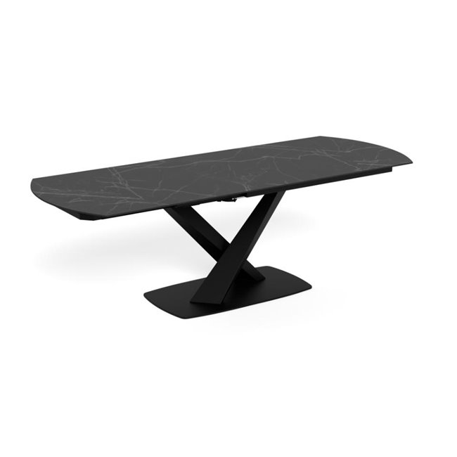 Extendable dining table Akorella, black, steel/ceramic, 160-240cm H77x90cm