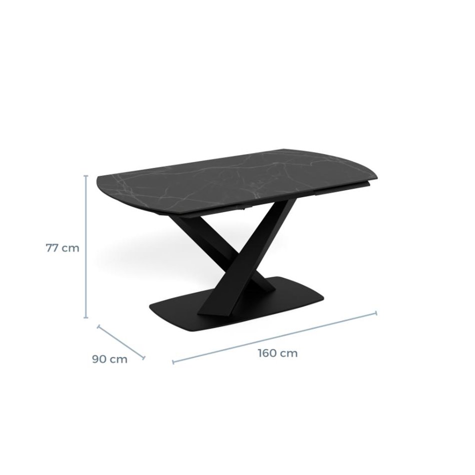 Extendable dining table Akorella, black, steel/ceramic, 160-240cm H77x90cm