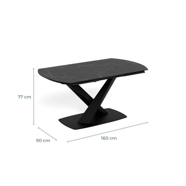 Extendable dining table Akorella, black, steel/ceramic, 160-240cm H77x90cm