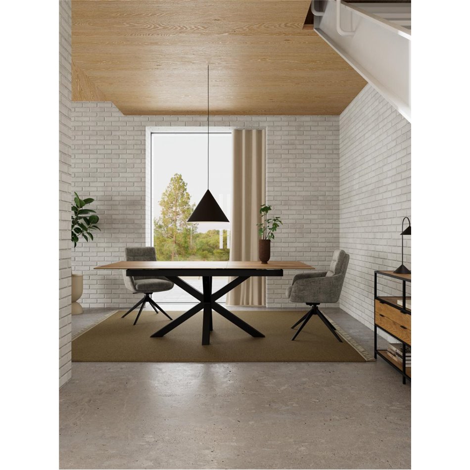 Extendable dining table Aven, glass/steel, 168-210cm H76x90cm