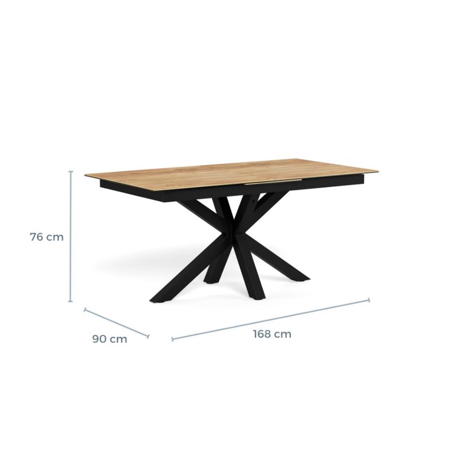 Extendable dining table Aven, glass/steel, 168-210cm H76x90cm