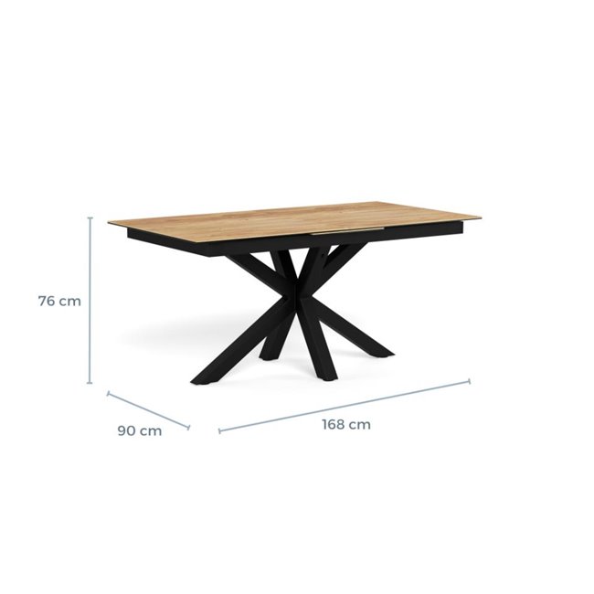 Extendable dining table Aven, glass/steel, 168-210cm H76x90cm