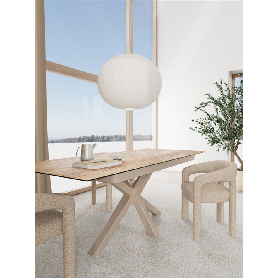Extendable dining table Aven, glass/steel, 168-210cm H76x90cm