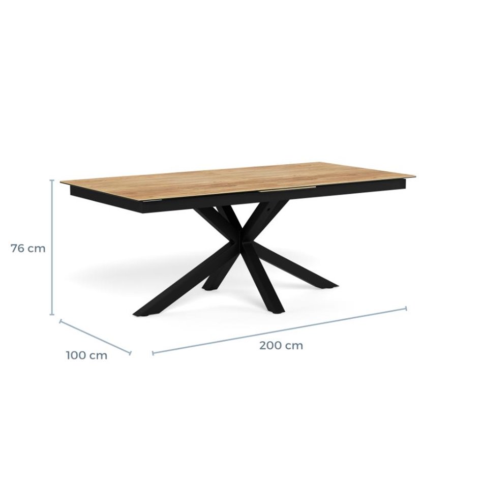 Extendable dining table Aven, glass/steel, 200-240cm H76x100cm